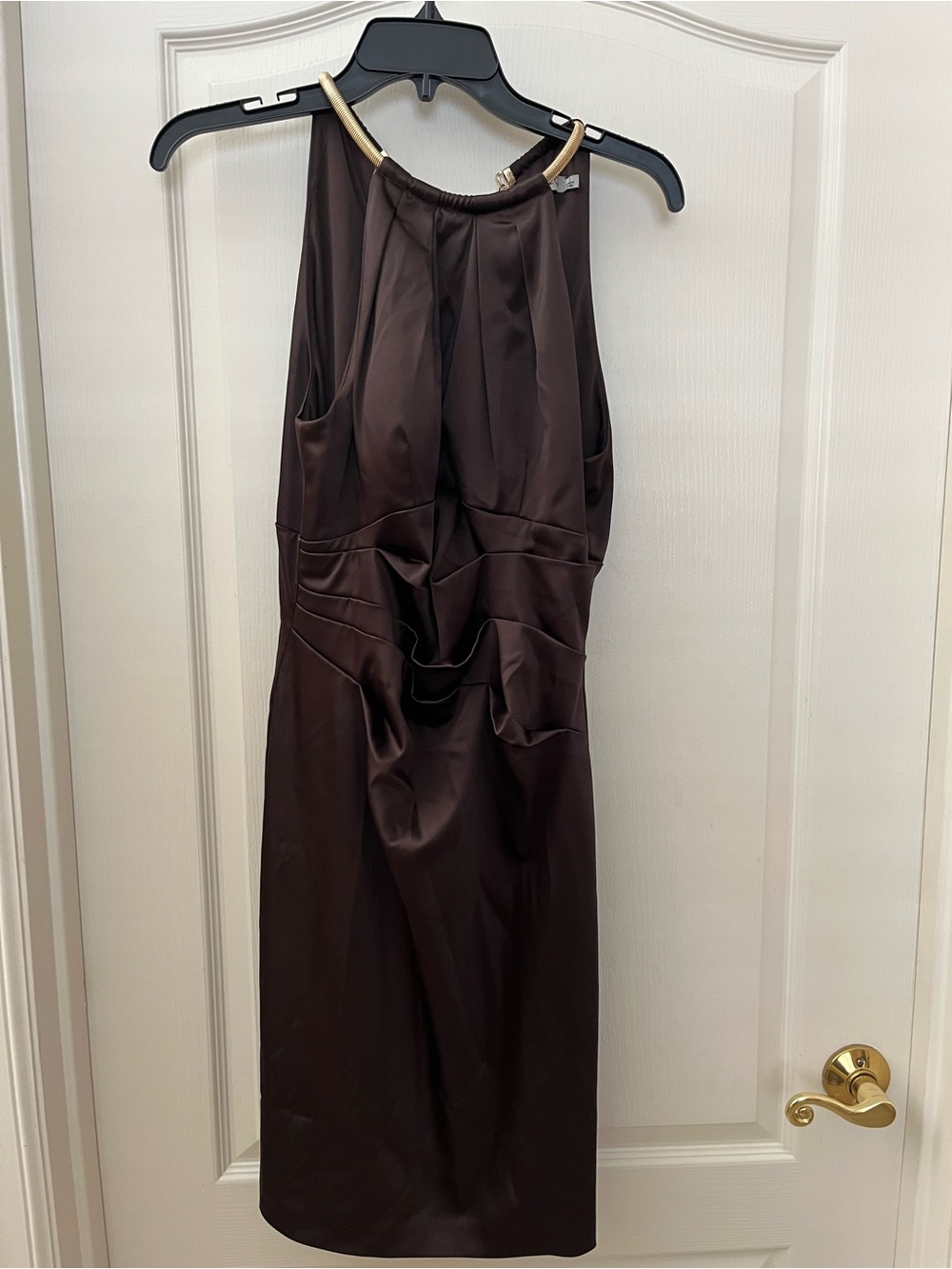 Eliza J Brown Satin Halter Dress with Gold Accent